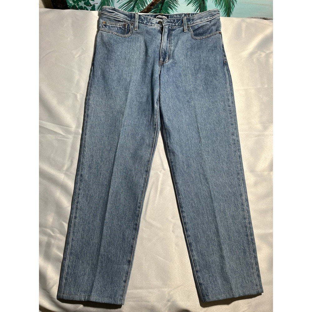 Lands' End Women's Dark Blue Denim Jeans, Size L, with Pockets 38X32.
